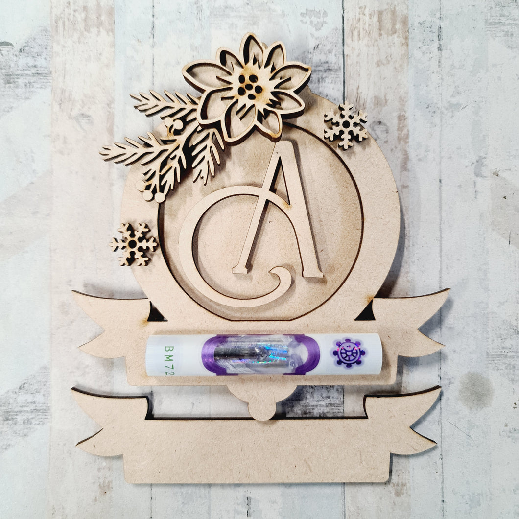 OL2598 - MDF Note Holder - Initial Bauble - with additional banner - style 4 - Olifantjie - Wooden - MDF - Lasercut - Blank - Craft - Kit - Mixed Media - UK