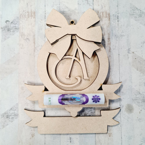 OL2595 - MDF Note Holder - Initial Bauble - with additional banner to place over once used. - Olifantjie - Wooden - MDF - Lasercut - Blank - Craft - Kit - Mixed Media - UK