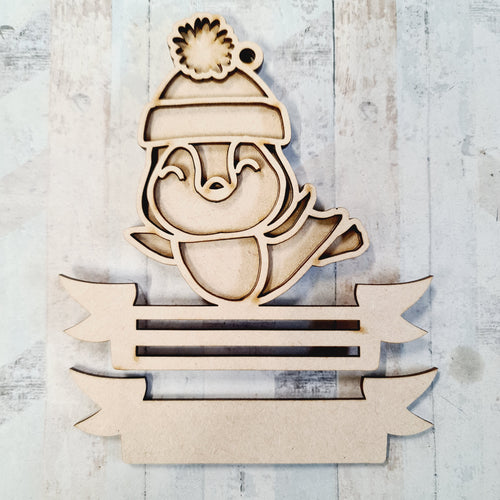 OL2629 - MDF Note Holder - Penguin 4 -  with additional banner - Olifantjie - Wooden - MDF - Lasercut - Blank - Craft - Kit - Mixed Media - UK