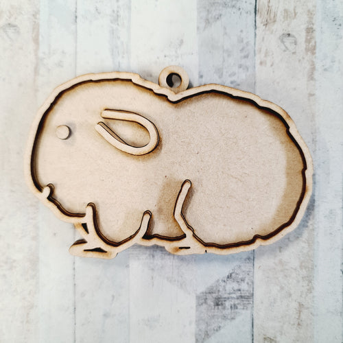 OL2586 - MDF Doodle Animal Hanging - Guinea Pig 7  - With or Without Banner - Olifantjie - Wooden - MDF - Lasercut - Blank - Craft - Kit - Mixed Media - UK
