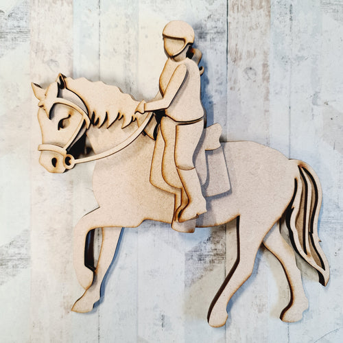 SJ441 - MDF Horse Riding Girl - Olifantjie - Wooden - MDF - Lasercut - Blank - Craft - Kit - Mixed Media - UK
