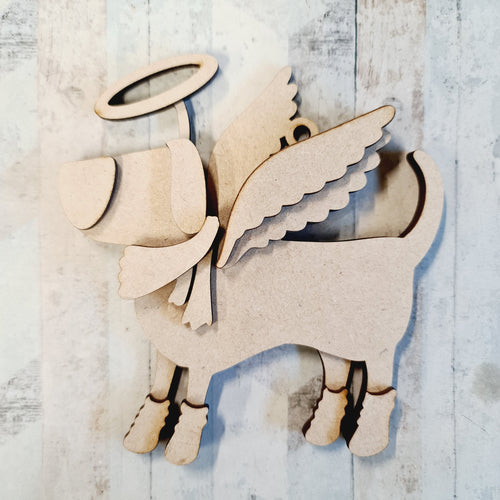 SJ489 - MDF Sarah Jane Angel Dog Bauble - Olifantjie - Wooden - MDF - Lasercut - Blank - Craft - Kit - Mixed Media - UK