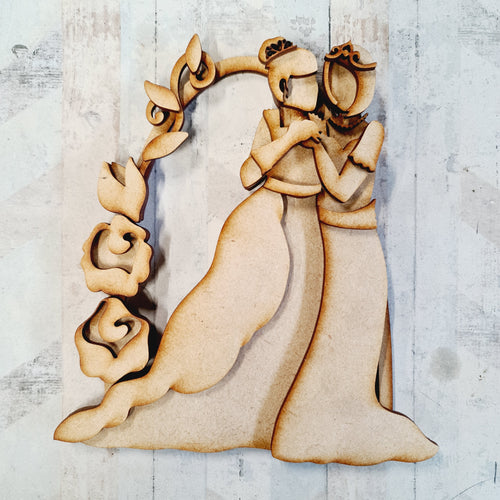 SJ257  - MDF Sarah Jane Sentimental Range - Wedding Couple Females - Olifantjie - Wooden - MDF - Lasercut - Blank - Craft - Kit - Mixed Media - UK