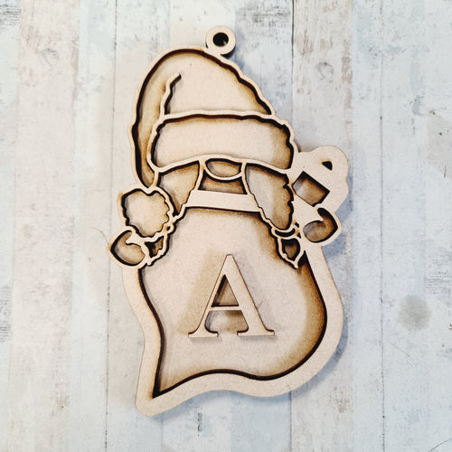 OL2667 - MDF Hanging Doodle Initial Bauble - Female Santa Gonk Retro Bauble - Olifantjie - Wooden - MDF - Lasercut - Blank - Craft - Kit - Mixed Media - UK