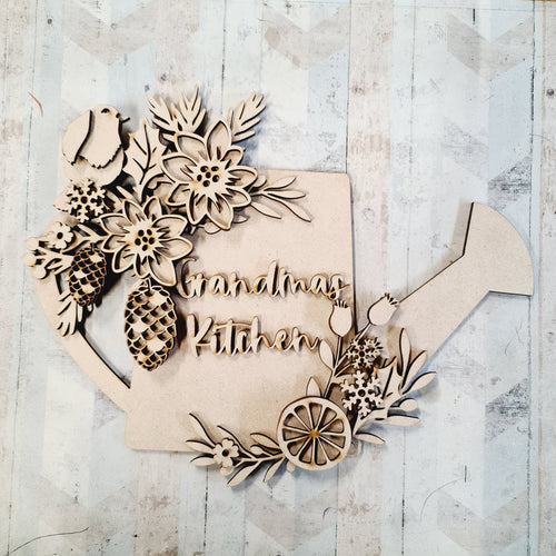 OL740 - MDF Personalised (upto 2 lines) Large Floral Watering Can - Christnas - Olifantjie - Wooden - MDF - Lasercut - Blank - Craft - Kit - Mixed Media - UK