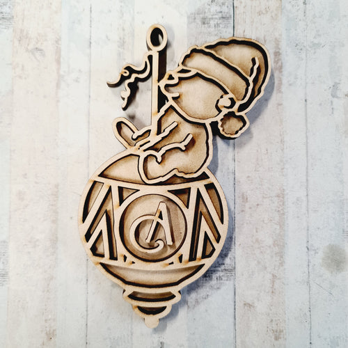 OL2679 - MDF Hanging Doodle Initial Bauble - Polar Bear - Olifantjie - Wooden - MDF - Lasercut - Blank - Craft - Kit - Mixed Media - UK