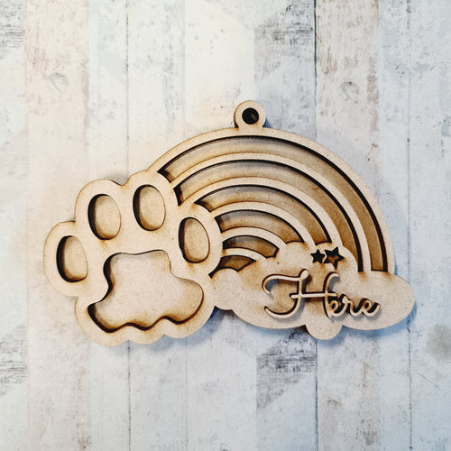 OL2834 - MDF -  Rainbow Paw Personalised Hanging Bauble - Cat - Olifantjie - Wooden - MDF - Lasercut - Blank - Craft - Kit - Mixed Media - UK