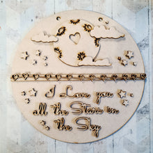OL2862 - MDF ‘I / we love you all the stars in the sky’ circular plaque - Olifantjie - Wooden - MDF - Lasercut - Blank - Craft - Kit - Mixed Media - UK