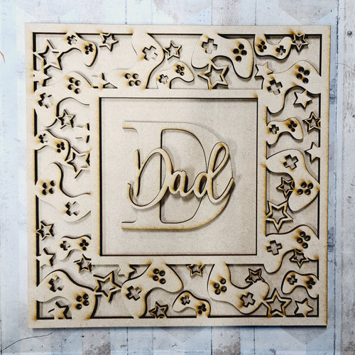 OL888 - MDF Personalised Square Plaque Frame - Gamer - Olifantjie - Wooden - MDF - Lasercut - Blank - Craft - Kit - Mixed Media - UK