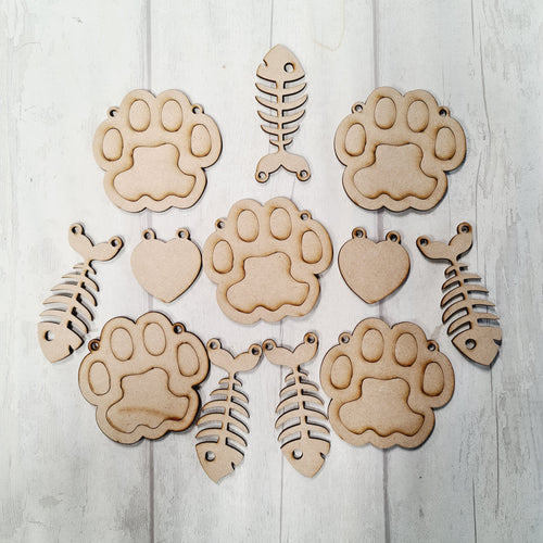 OL2867 - MDF set 12 shapes - Cat Paw Theme - Olifantjie - Wooden - MDF - Lasercut - Blank - Craft - Kit - Mixed Media - UK