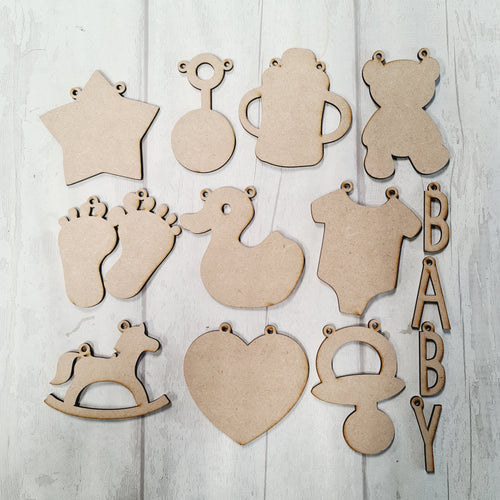 OL2859 - MDF set 14 shapes - Baby Theme - Olifantjie - Wooden - MDF - Lasercut - Blank - Craft - Kit - Mixed Media - UK