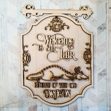 OL2868 - MDF Farmhouse Doodles Dragon - Hanging Sign Layered Plaque - Welcome to our lair - Olifantjie - Wooden - MDF - Lasercut - Blank - Craft - Kit - Mixed Media - UK