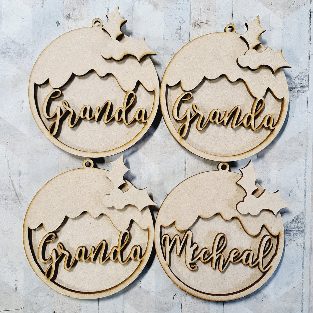 SALE - MDF CP08 - Set of 4 Christmas Puddings Baubles - Olifantjie - Wooden - MDF - Lasercut - Blank - Craft - Kit - Mixed Media - UK