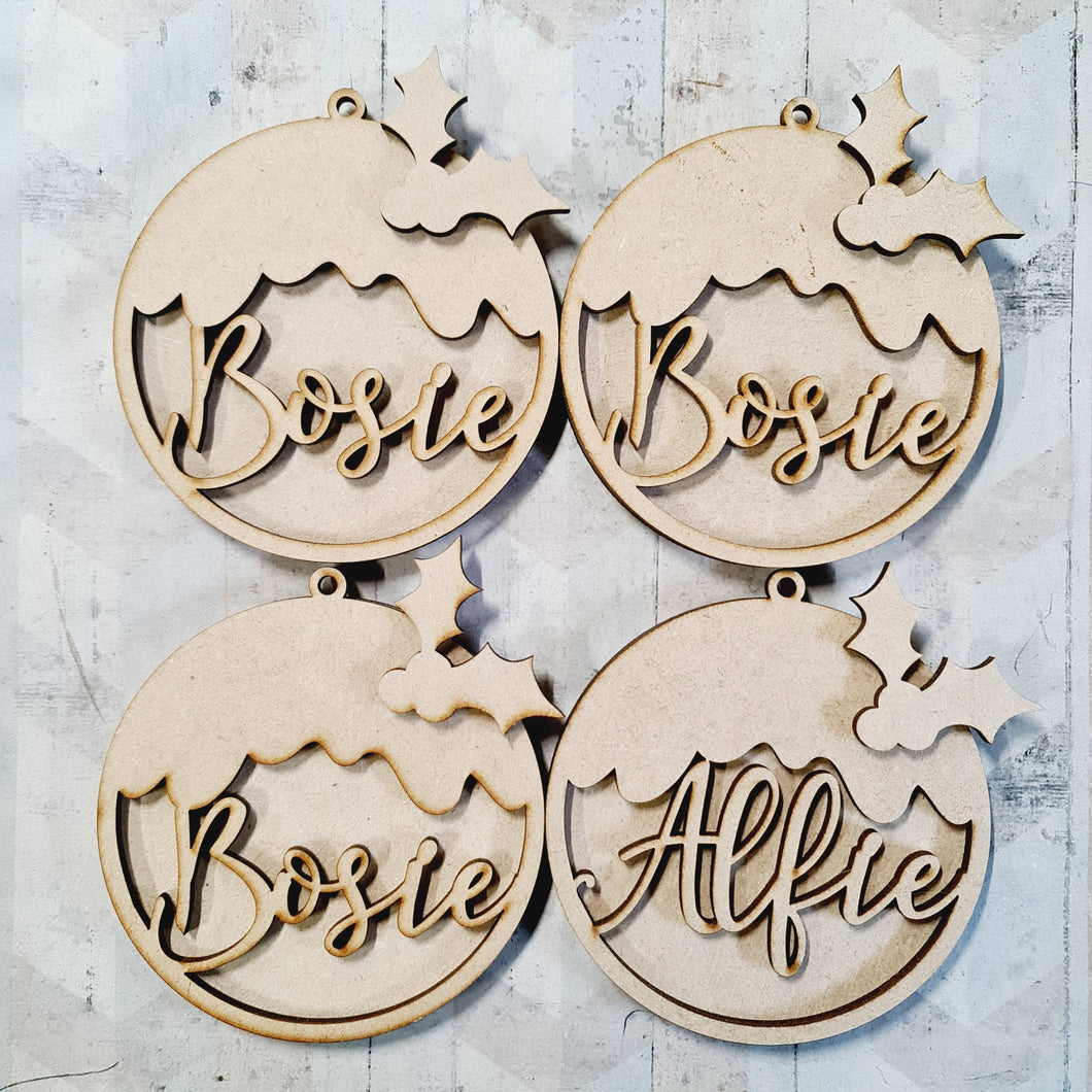 SALE - MDF CP14 - Set of 4 Christmas Puddings Baubles - Olifantjie - Wooden - MDF - Lasercut - Blank - Craft - Kit - Mixed Media - UK