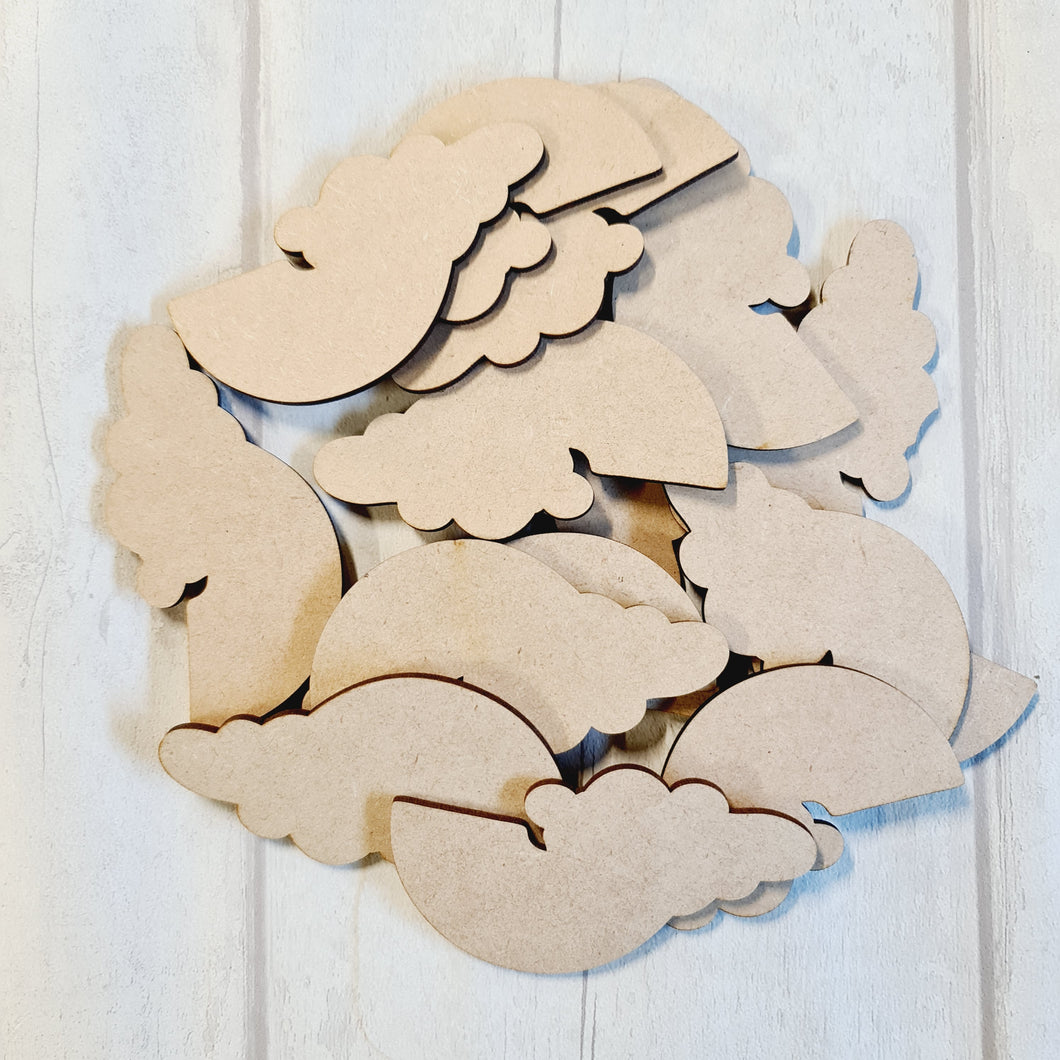 SALE - MDF Bag of Rainbow Clouds 10cm - Olifantjie - Wooden - MDF - Lasercut - Blank - Craft - Kit - Mixed Media - UK