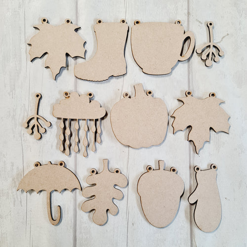 OL2855 - MDF set 12 shapes - Autumn Theme - Olifantjie - Wooden - MDF - Lasercut - Blank - Craft - Kit - Mixed Media - UK