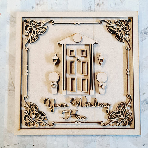 OL3003 - MDF Farmhouse - Square layered Plaque -  Front Door style 1 - Olifantjie - Wooden - MDF - Lasercut - Blank - Craft - Kit - Mixed Media - UK