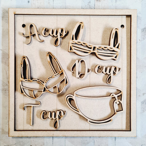 OL3102 - Breast Cancer Awareness- A cup D cup T cup - Olifantjie - Wooden - MDF - Lasercut - Blank - Craft - Kit - Mixed Media - UK