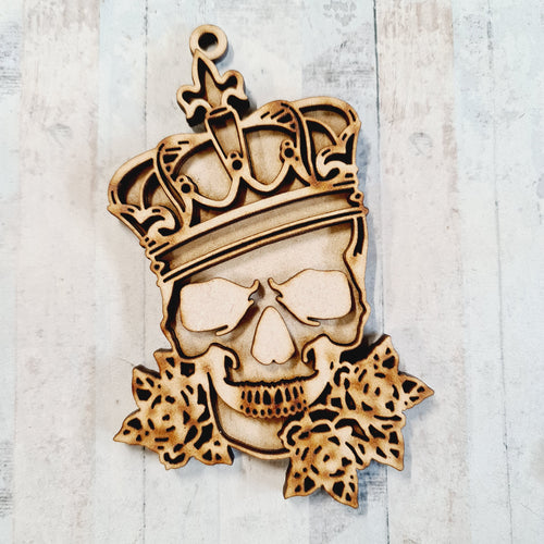 OL3193 - MDF Queen Skull Doodle Hanging with or without banner - Olifantjie - Wooden - MDF - Lasercut - Blank - Craft - Kit - Mixed Media - UK
