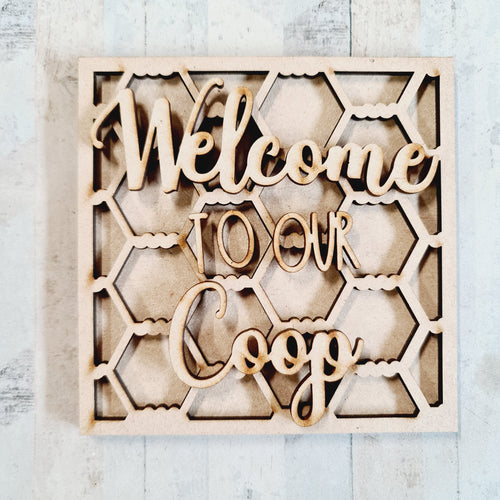 OL3159 - MDF Ladder Insert Tile -  Welcome to our coop - Olifantjie - Wooden - MDF - Lasercut - Blank - Craft - Kit - Mixed Media - UK