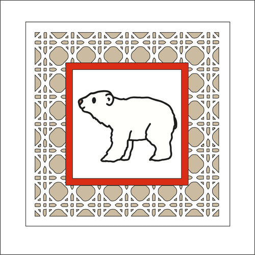 OL2462 - MDF Rattan effect square plaque Christmas doodle - Polar Bear 1 - Olifantjie - Wooden - MDF - Lasercut - Blank - Craft - Kit - Mixed Media - UK