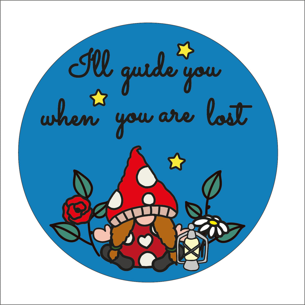OL2217 - MDF Round Doodle Gonk / Gnome -  ‘I'll guide you when you are lost’ - Olifantjie - Wooden - MDF - Lasercut - Blank - Craft - Kit - Mixed Media - UK