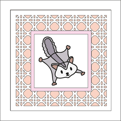 OL1944 - MDF Rattan effect square plaque with doodle animal - Sugar Glider - Olifantjie - Wooden - MDF - Lasercut - Blank - Craft - Kit - Mixed Media - UK