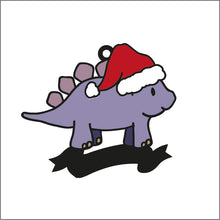 OL2043 - MDF Doodle Christmas Dinosaur Hanging - Dino 3 hat - with or without banner - Olifantjie - Wooden - MDF - Lasercut - Blank - Craft - Kit - Mixed Media - UK