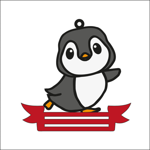 OL2626 - MDF Note Holder - Penguin 1 - with additional banner - Olifantjie - Wooden - MDF - Lasercut - Blank - Craft - Kit - Mixed Media - UK