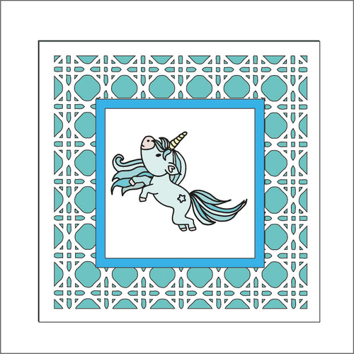 OL1991 - MDF Rattan effect square plaque with Unicorn doodle - Style 18 - Olifantjie - Wooden - MDF - Lasercut - Blank - Craft - Kit - Mixed Media - UK