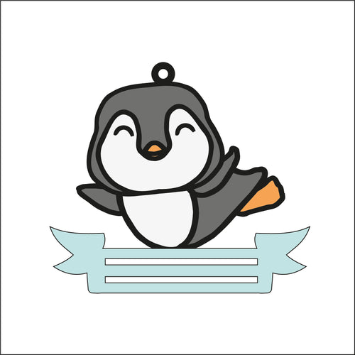 OL2628 - MDF Note Holder - Penguin 3 - with additional banner - Olifantjie - Wooden - MDF - Lasercut - Blank - Craft - Kit - Mixed Media - UK
