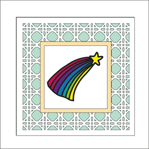 OL1993 - MDF Rattan effect square plaque with Unicorn doodle - shooting star - Olifantjie - Wooden - MDF - Lasercut - Blank - Craft - Kit - Mixed Media - UK