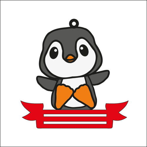 OL2630 - MDF Note Holder - Penguin 5 -  with additional banner - Olifantjie - Wooden - MDF - Lasercut - Blank - Craft - Kit - Mixed Media - UK