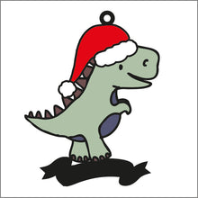 OL2045 - MDF Doodle Christmas Dinosaur Hanging - Dino 4 Hat - with or without banner - Olifantjie - Wooden - MDF - Lasercut - Blank - Craft - Kit - Mixed Media - UK
