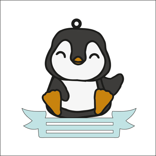 OL2632 - MDF Note Holder - Penguin 7 - with additional banner - Olifantjie - Wooden - MDF - Lasercut - Blank - Craft - Kit - Mixed Media - UK