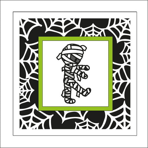 OL1896 - MDF Halloween Spider Web effect square plaque with doodle - Mummy 2 - Olifantjie - Wooden - MDF - Lasercut - Blank - Craft - Kit - Mixed Media - UK