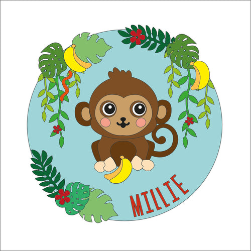 OL1422 - MDF Cute Monkey style 2 plaque personalised - Olifantjie - Wooden - MDF - Lasercut - Blank - Craft - Kit - Mixed Media - UK