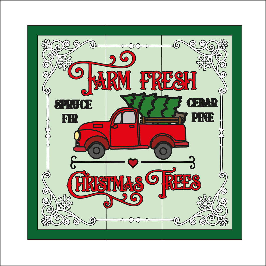 OL2419 - MDF Farmhouse Doodle Christmas  - Square layered Plaque -  Farm Fresh Tree Truck - Olifantjie - Wooden - MDF - Lasercut - Blank - Craft - Kit - Mixed Media - UK
