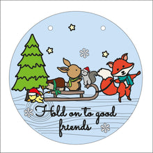OL2029 - MDF Christmas Doodles Circle - Woodland Animal Sledging - Your wording - Olifantjie - Wooden - MDF - Lasercut - Blank - Craft - Kit - Mixed Media - UK