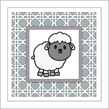 OL1796 - MDF Rattan effect square plaque with farm doodle - Sheep 4 - Olifantjie - Wooden - MDF - Lasercut - Blank - Craft - Kit - Mixed Media - UK
