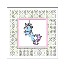 OL1970  - MDF Rattan effect square plaque with Unicorn doodle - Style 2 - Olifantjie - Wooden - MDF - Lasercut - Blank - Craft - Kit - Mixed Media - UK