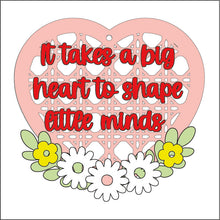 RH002 - MDF Rattan Heart Hanging - Daisy Flowers - 'It takes a big heart to shape little minds' - Olifantjie - Wooden - MDF - Lasercut - Blank - Craft - Kit - Mixed Media - UK