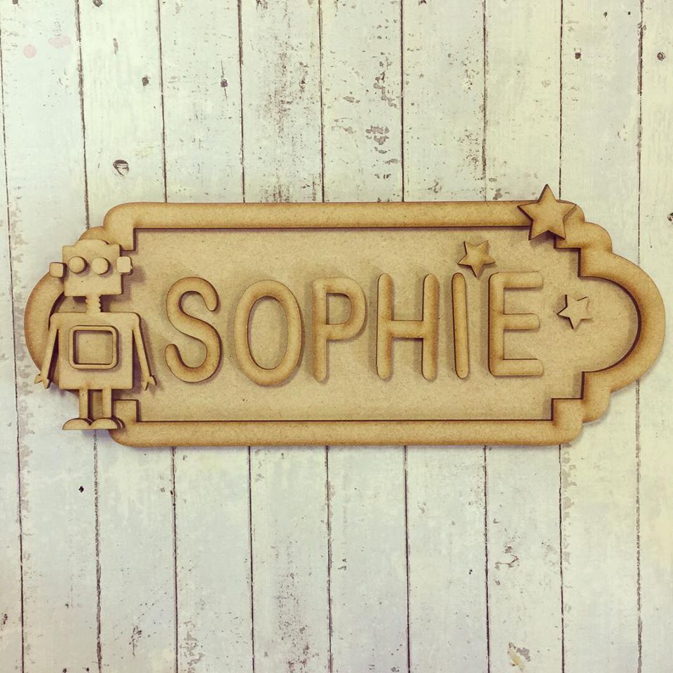 SS022 - MDF Robot Theme Personalised Street Sign - Small (6 letters) - Olifantjie - Wooden - MDF - Lasercut - Blank - Craft - Kit - Mixed Media - UK