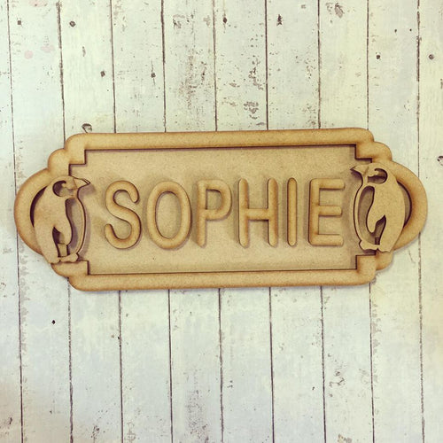 SS023 - MDF Penguin Personalised Street Sign - Small  (6 letters) - Olifantjie - Wooden - MDF - Lasercut - Blank - Craft - Kit - Mixed Media - UK