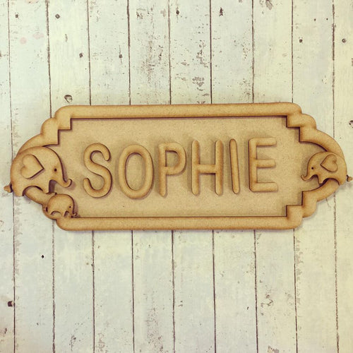SS033 - MDF Elephants Theme Personalised Street Sign - Small (6 letters) - Olifantjie - Wooden - MDF - Lasercut - Blank - Craft - Kit - Mixed Media - UK