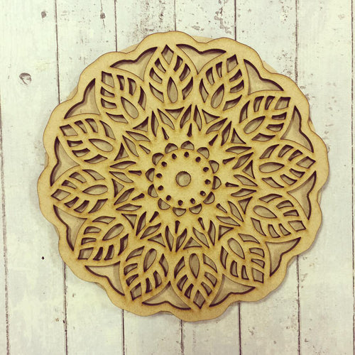 MA004 - MDF Leaf Mandala with Backing - Olifantjie - Wooden - MDF - Lasercut - Blank - Craft - Kit - Mixed Media - UK