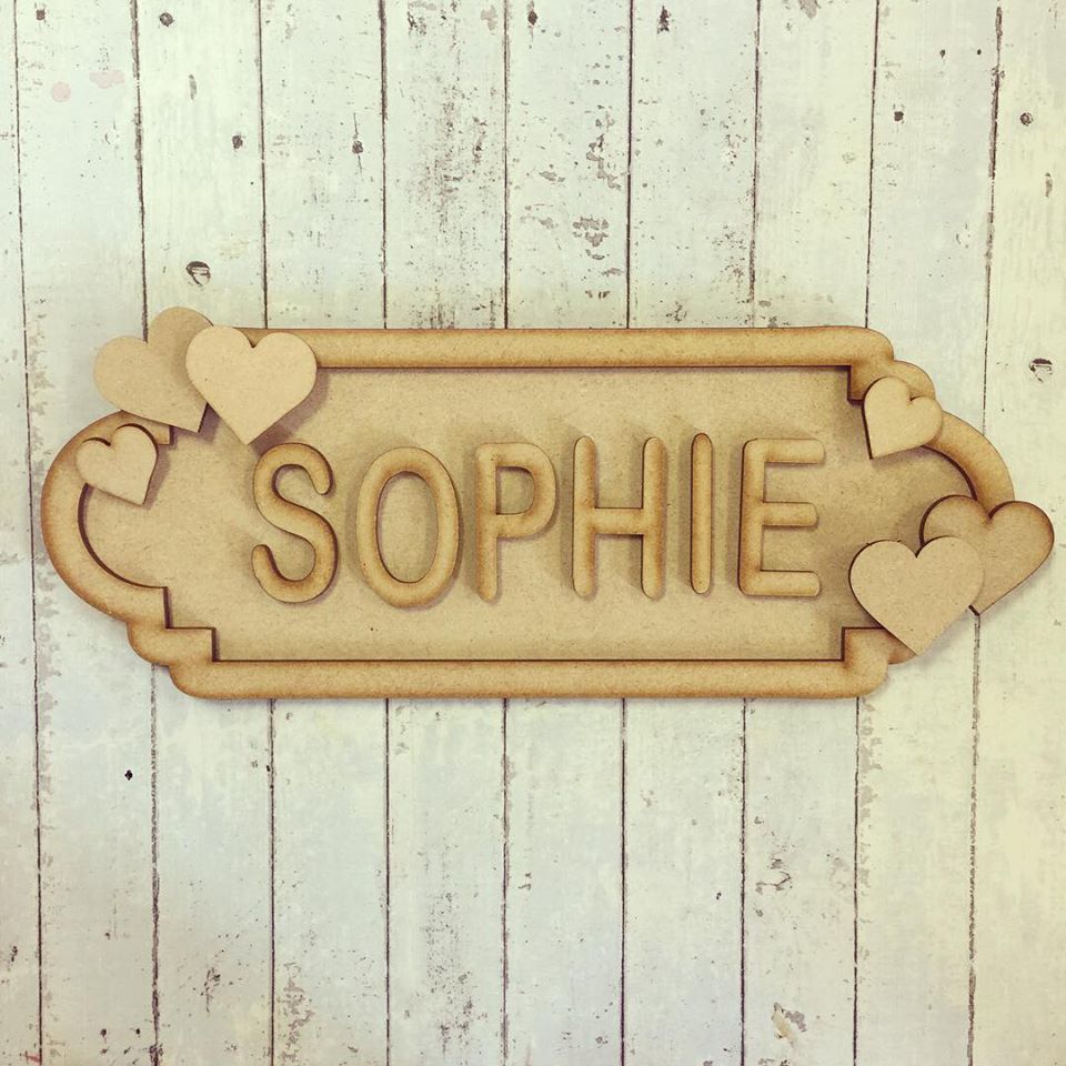 SS029 - MDF Hearts Theme Personalised Street Sign - Small (6 letters) - Olifantjie - Wooden - MDF - Lasercut - Blank - Craft - Kit - Mixed Media - UK