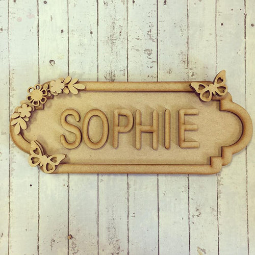 SS026 - MDF Butterfly Theme Personalised Street Sign - Small (6 letters) - Olifantjie - Wooden - MDF - Lasercut - Blank - Craft - Kit - Mixed Media - UK