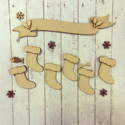 CH018 - MDF Christmas Stockings - Olifantjie - Wooden - MDF - Lasercut - Blank - Craft - Kit - Mixed Media - UK