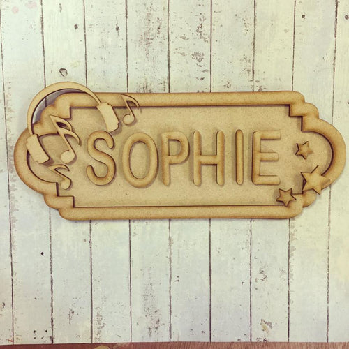 SS032 - MDF Headphone Theme Personalised Street Sign - Small (6 letters) - Olifantjie - Wooden - MDF - Lasercut - Blank - Craft - Kit - Mixed Media - UK